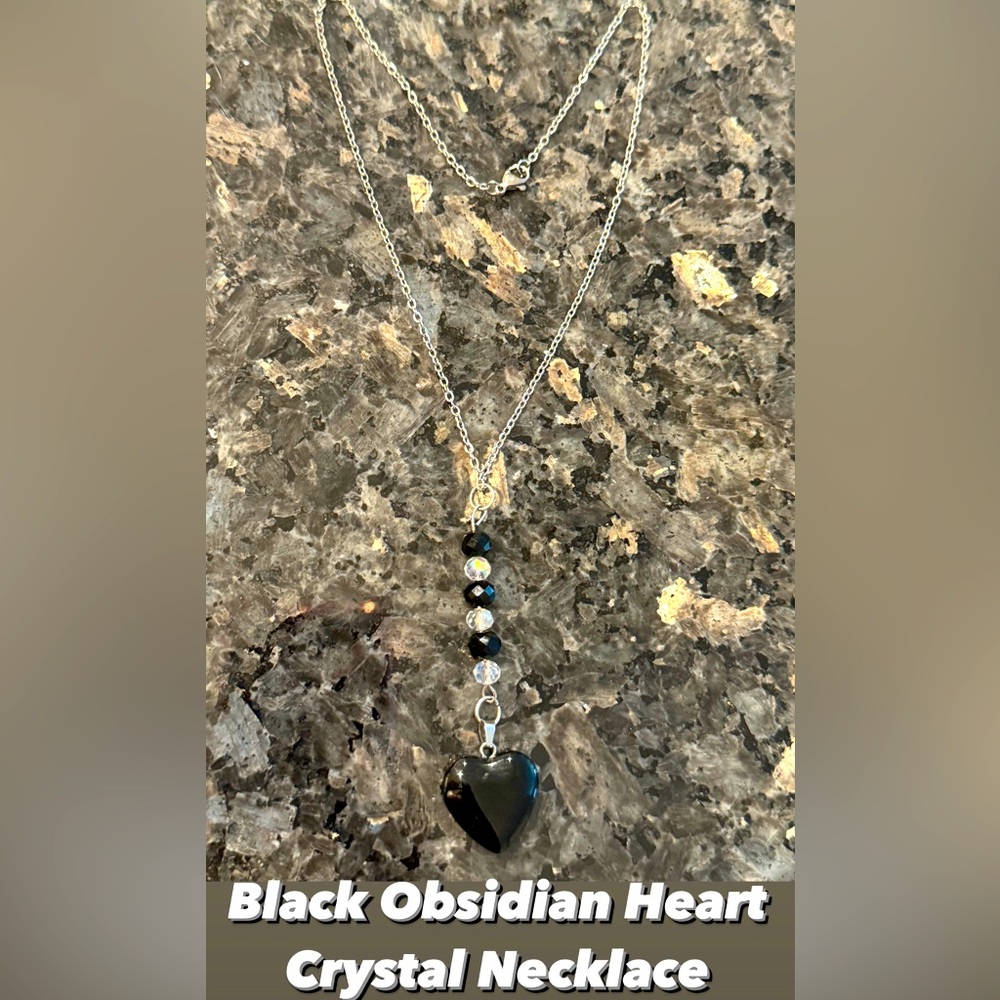 Black Obsidian Heart Crystal Necklace